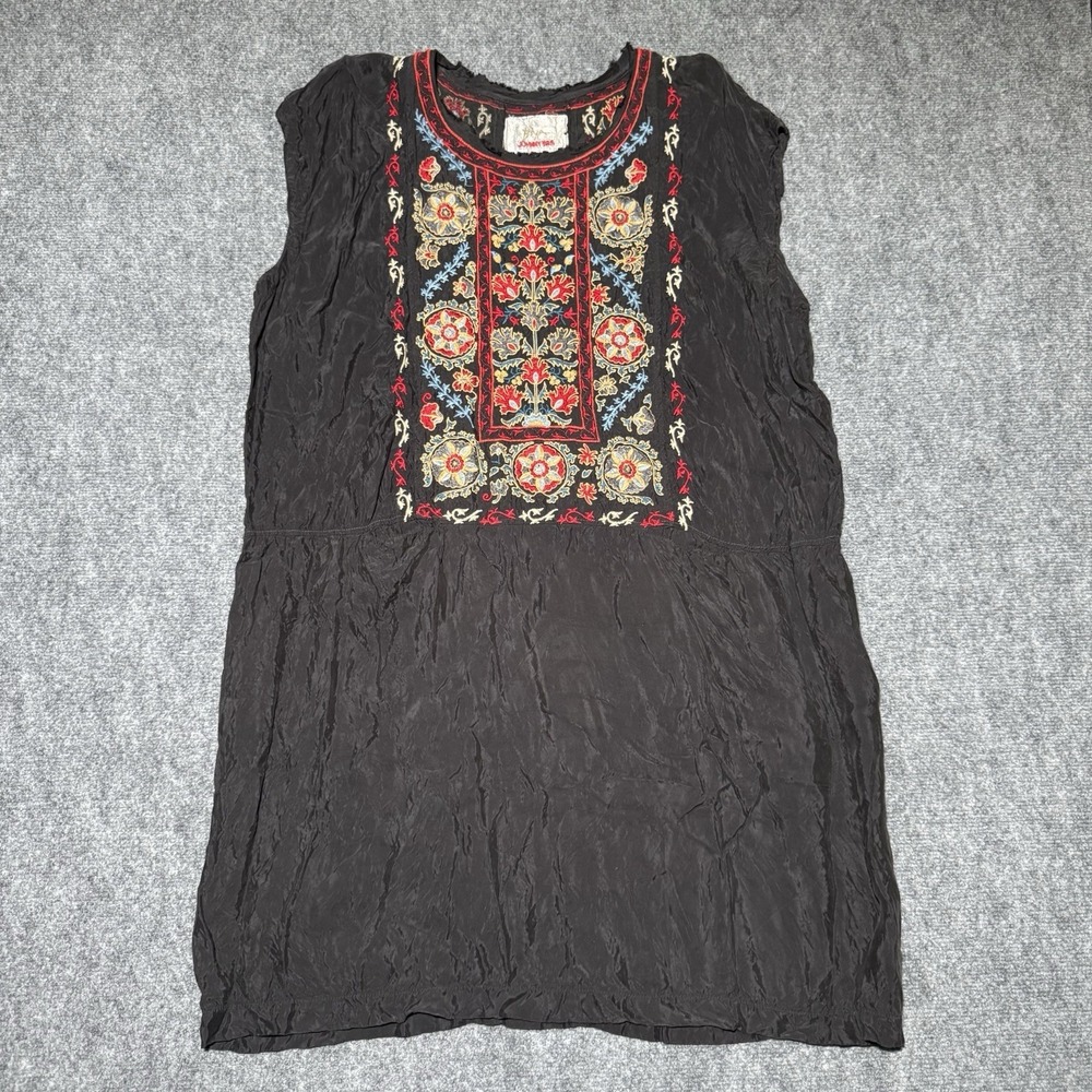 Biya Johnny Was Dark Gray Cupra Rayon Floral Embroidered Tunic Dress XL 836118-8